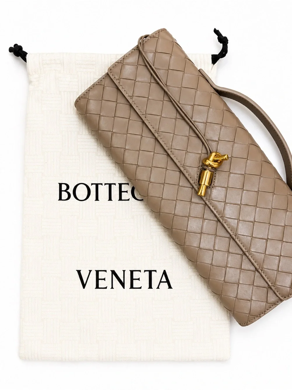 BOTTEGA VENETA ANDIAMO INTRECCIATO LEATHER CLUTCH PINE CONE BROWN